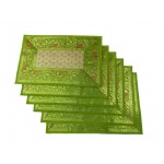 Indian Silk Table Runner with 6 Placemats & 6 Coaster in Light Green Color Size 16x62